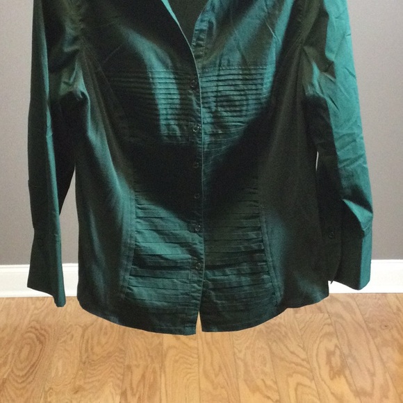 XL Christopher & Banks hunter green stretch button down blouse - Picture 7 of 16
